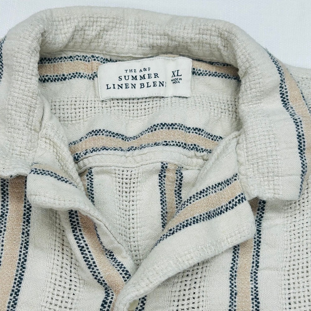 Abercrombie & Fitch Camp Shirt Mens XL Summer Linen Blend Beach Resort Casual - Picture 2 of 16